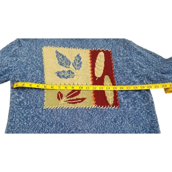Celina Yang Designs Sweater W/ Leaf Motif Womens Large Blue Patchwork Style - Picture 4 of 11